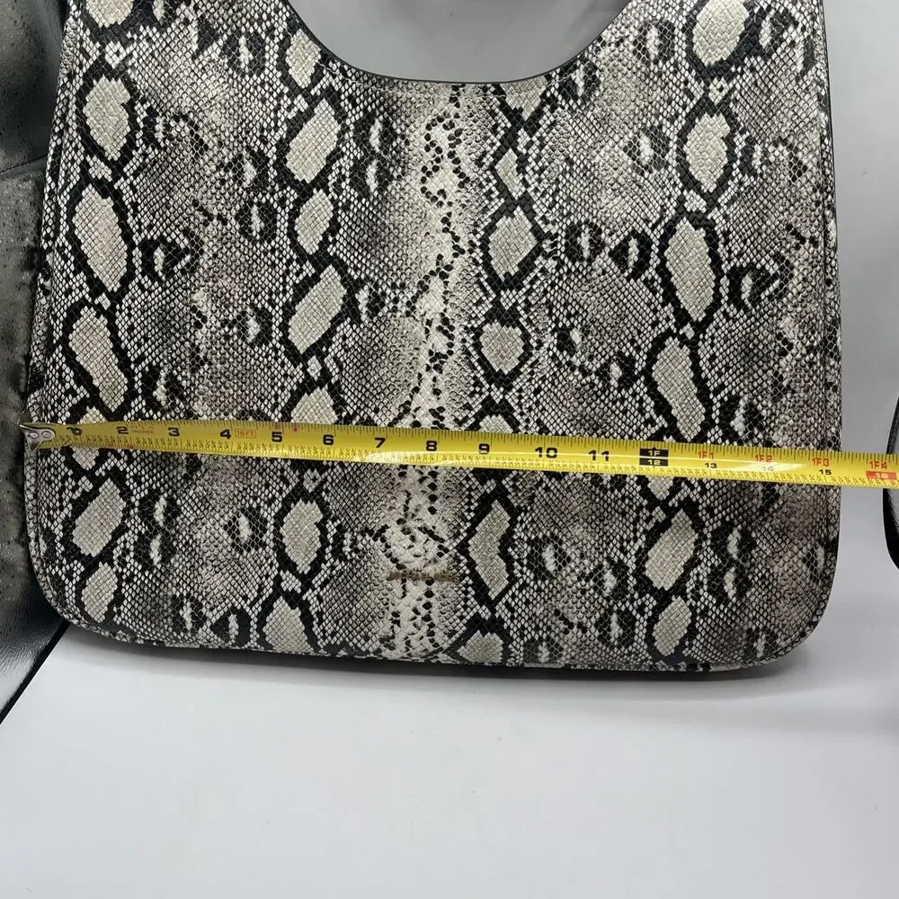 Michael Kors Nolita Shoulder Bag Snakeskin Embossed Leather X-Large Black Beige